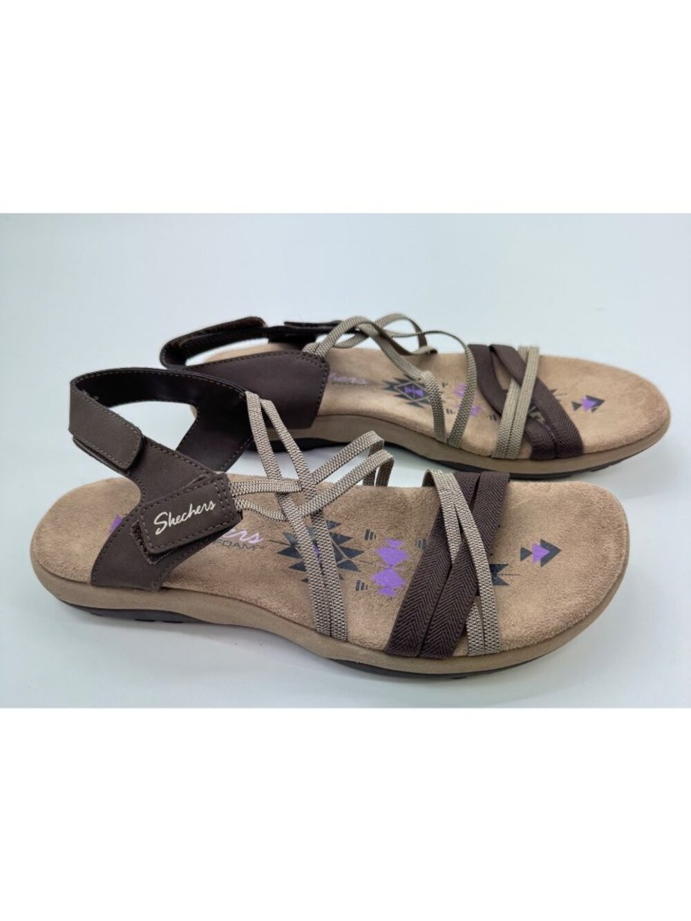 Skechers Reggae Slim Womens 8 Sandals  Comfort Adjustable Straps Brown & Beige W